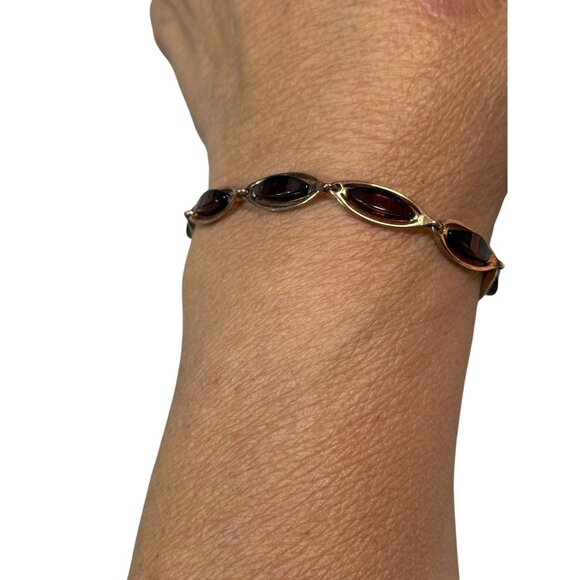 Rose gold Vermeil Sterling Silver & High Quality Red Baltic Amber VTG Bracelet